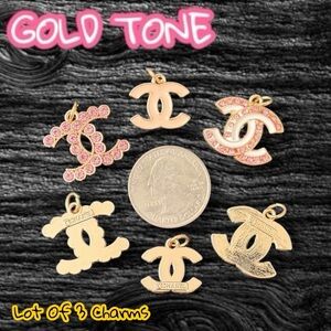 Lot of 3 Pink CC Gold Tone Zipper Pull Button Charm Pendants